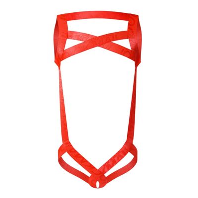 JOCKMAIL Men's Body Harness Underwear, Sexy One-Piece with Cut-Out Design, Low-Rise T-Back Brief (Orange, One Size)