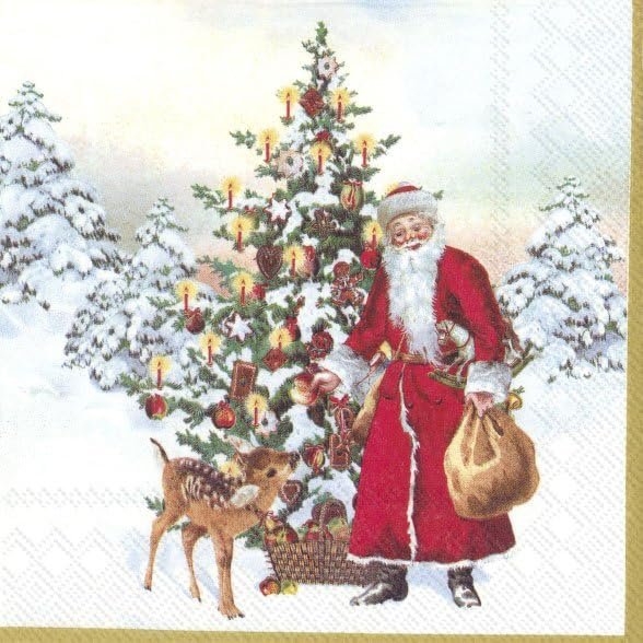 3-Ply Christmas Paper Napkins, 25 x 25 cm, 20 Count, Santa Design