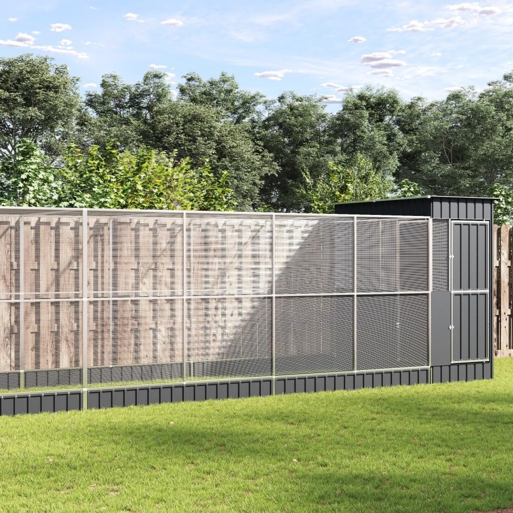 Emmtore Silver Steel Aviary with Extension, 1037 x 203 x 216 cm