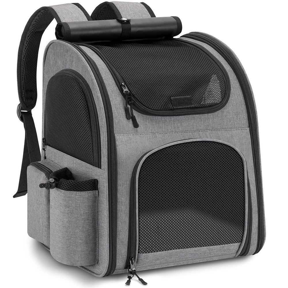 Dog Backpack up to 10kg, Pet Rucksack with Mesh Window - Gray