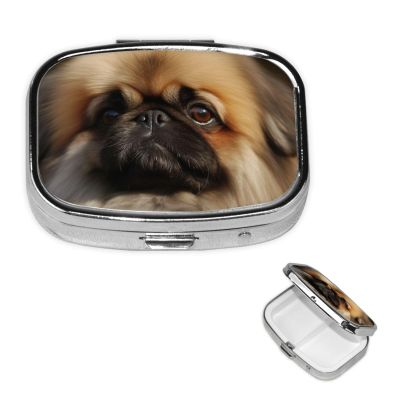 Square Pekingese Pill Box for Wallet or Bag, 2 Compartments
