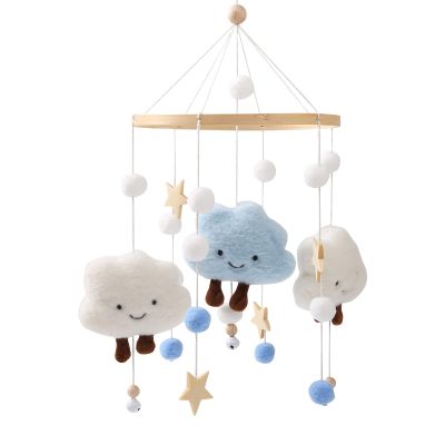 Baby Crib Mobile with Felt Clouds and Stars, Gray-White