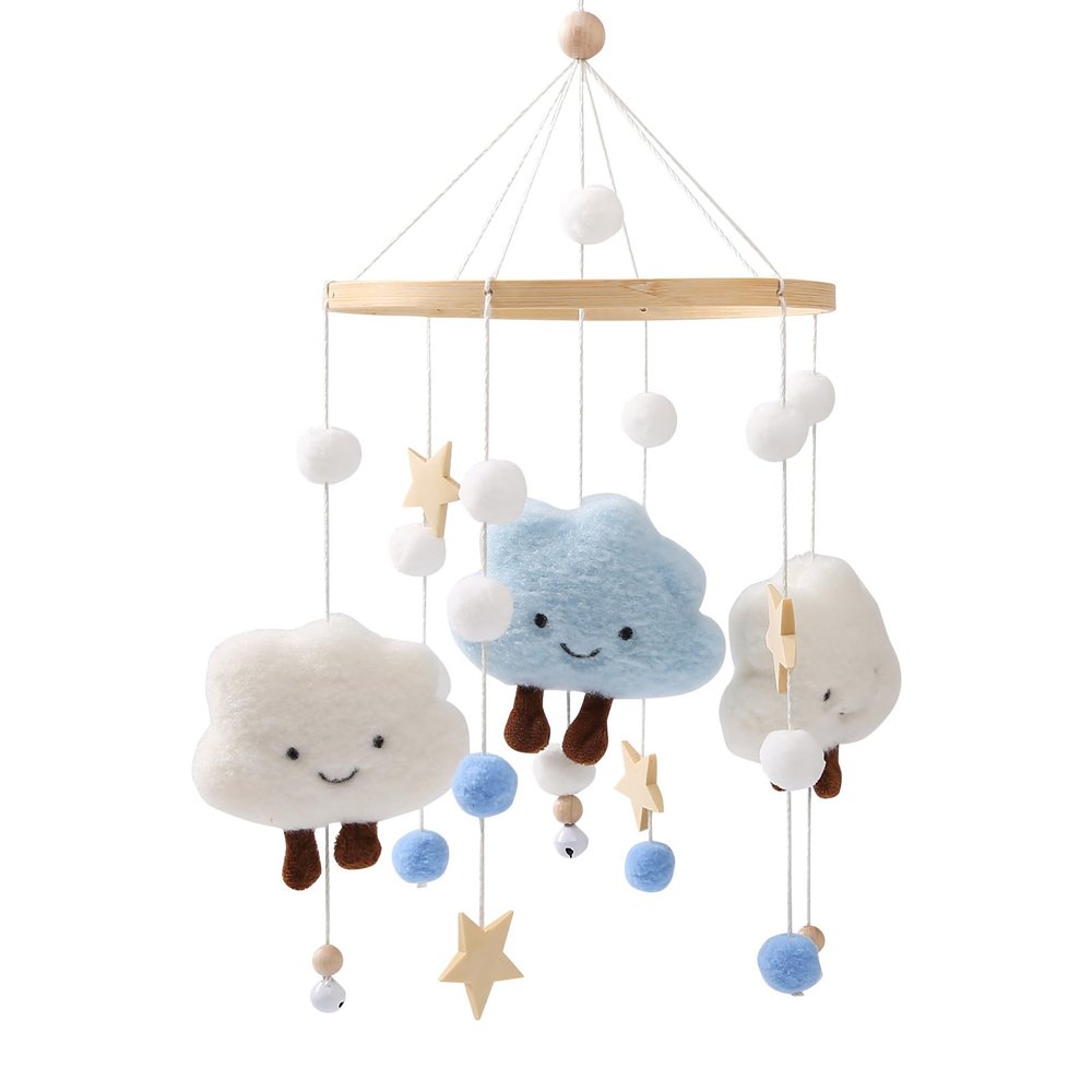 Baby Crib Mobile with Felt Clouds and Stars, Gray-White