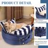 LELEFIDO Dog Bed, 2-in-1 Washable Pet Bed with Removable Cover, Non-Slip, Blue Stripes, 60 x 60 x 24 cm view 4