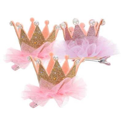 Crown Hair Clips for Girls, 3-Piece Set with Lace, Christmas Gift Ideas