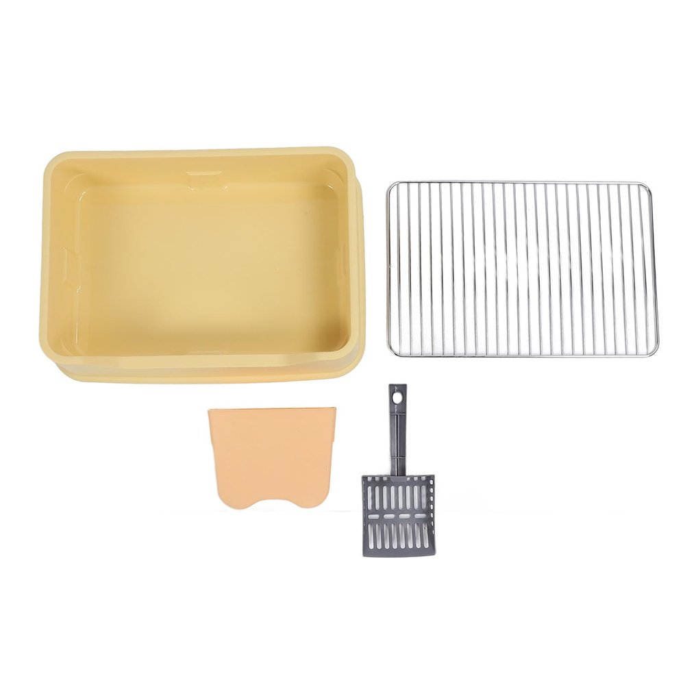Cat Litter Box with Stainless Steel Grate, Splash-Resistant, Easy to Clean, Yellow
