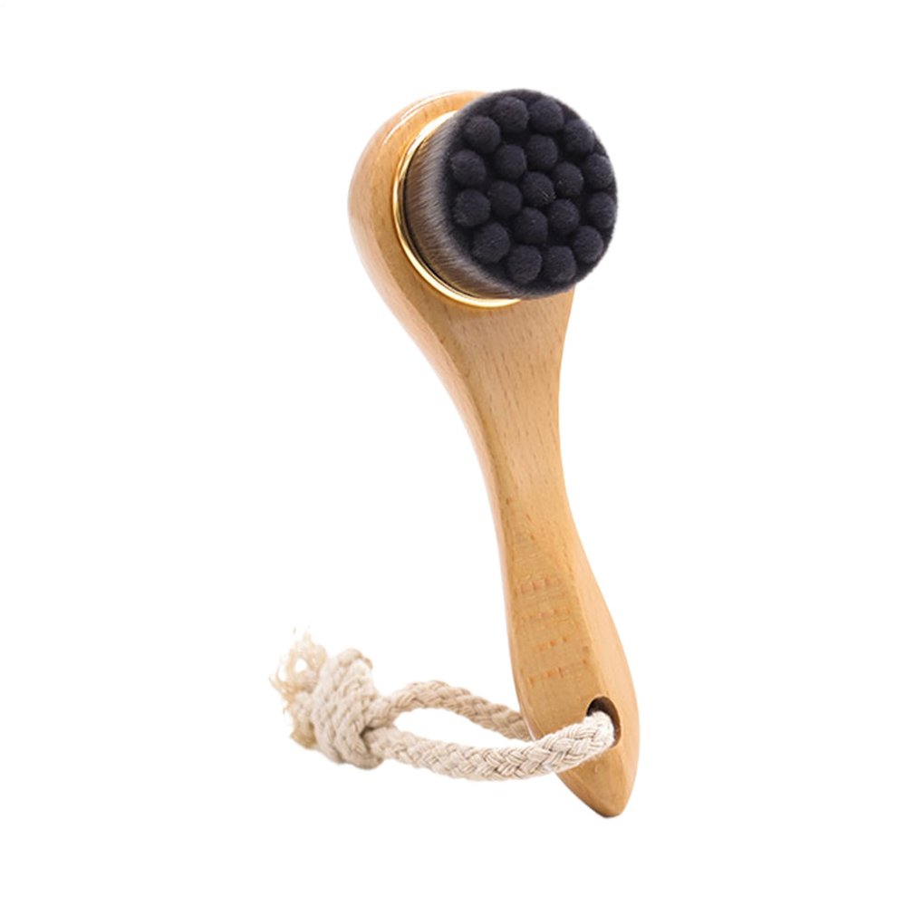 Dry Facial Brush with Natural Bristles, Wooden Handle, Exfoliating