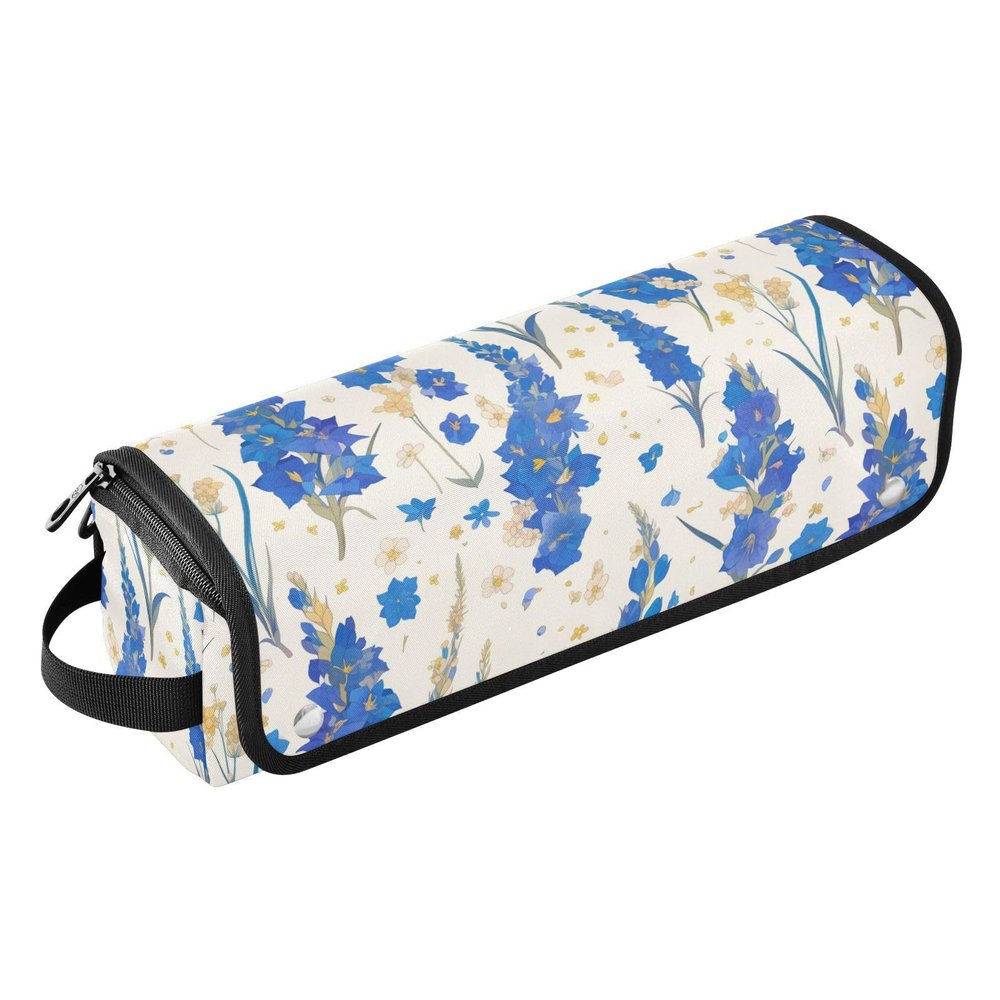 Small Blue Gladiolus Hair Tool Travel Bag with Heat-Resistant Mat