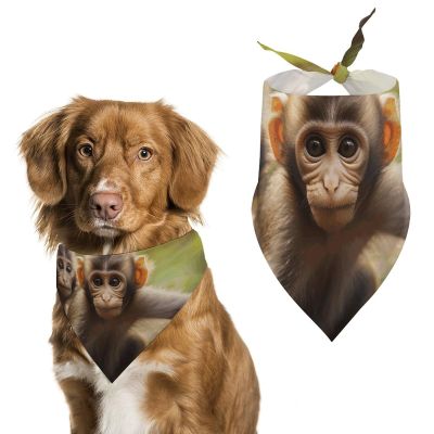 Cute Monkey Dog Bandanas for Feeding and Grooming, Washable Triangle Scarves for Cats and Dogs