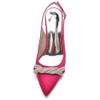 Women's Satin High Heels with Open Toe, Rhinestone Decoration, Ankle Strap Buckle, Chunky Heel, Pointed Toe, Wedding Shoes, Deep Purple, EU 39 view 3