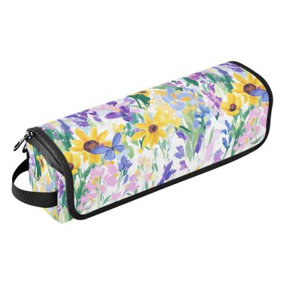 Spring Purple Flowers White Hair Tool Travel Bag with Heat-Resistant Mat, Double-Layer Case for Flat Irons and Curling Irons