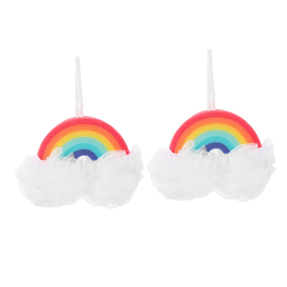 SHERCHPRY Rainbow Shower Poufs, 2 Pack, Soft PE Mesh Bath Sponges