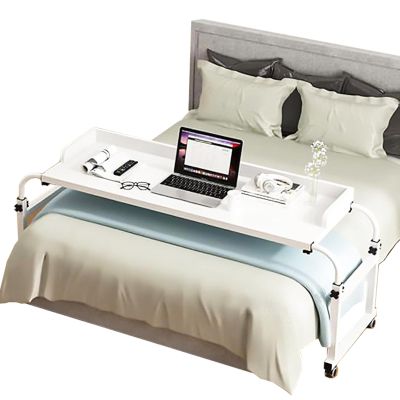 Adjustable Overbed Table with Casters and 3-Sided Safety Rail