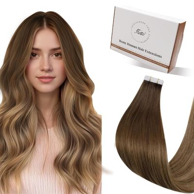 Hetto Tape Extensions Human Hair Brown 40 cm 50 g #6/8/14 Invisible Tape
