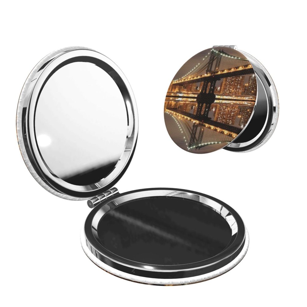 WXWJSHMGC New York Manhattan Bridge Night Print Compact Makeup Mirror