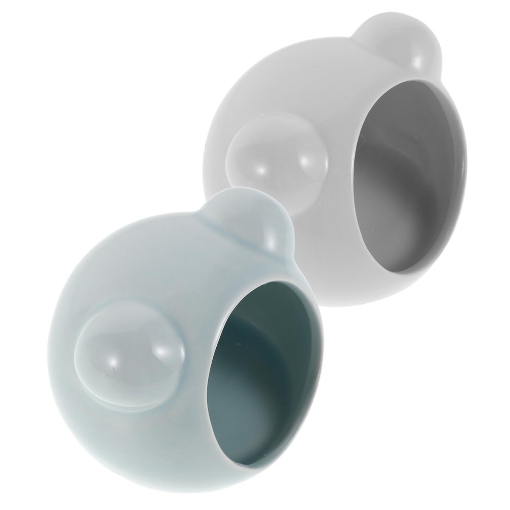 WOONEKY Ceramic Hamster Nest for Golden Hamsters, 2 Pieces, Blue and White