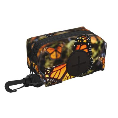 Dog Poop Bag Holder for Leash, Lightweight Pet Waste Bag Dispenser, Orange Monarch Butterfly Pattern