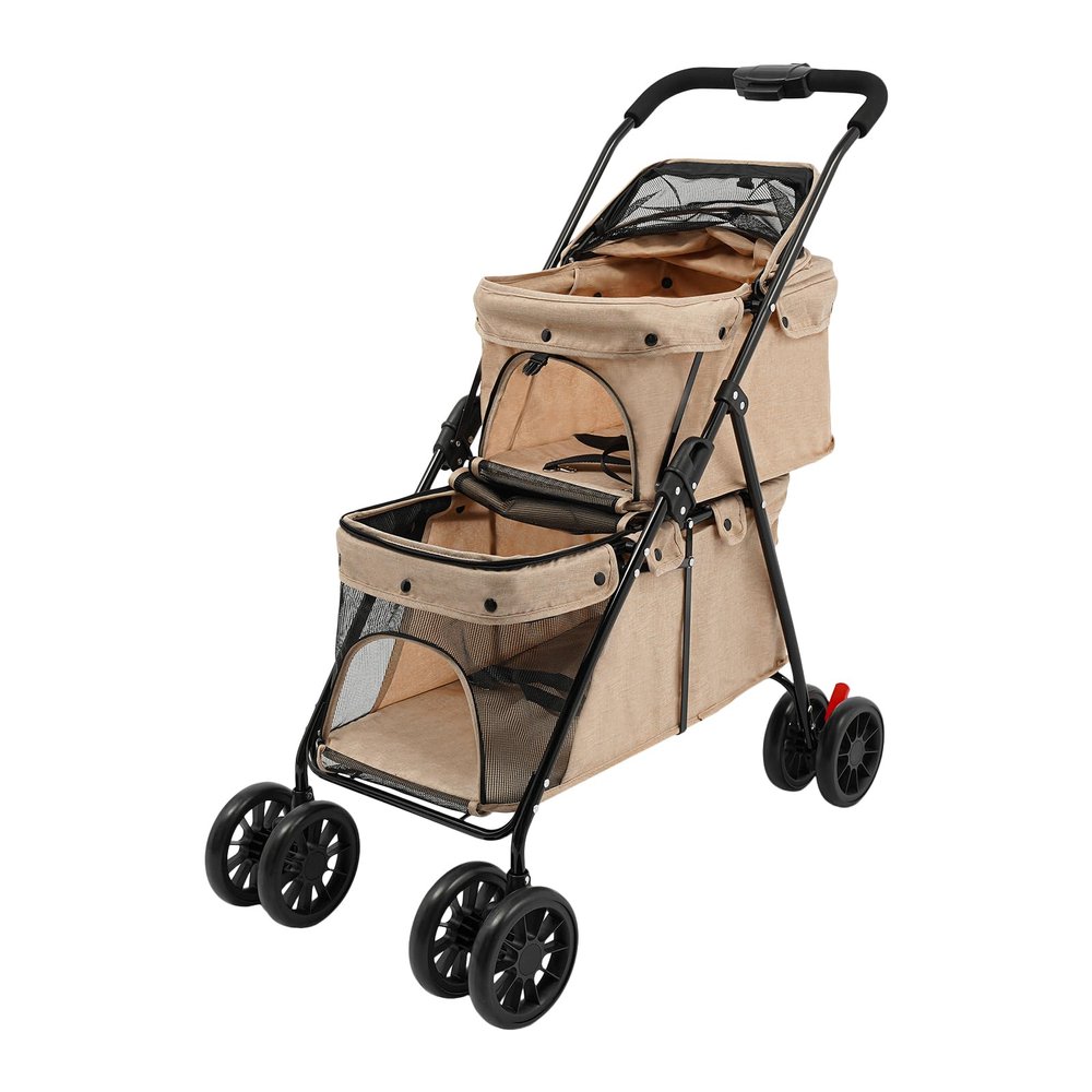 2-Tier Foldable Pet Stroller, Khaki