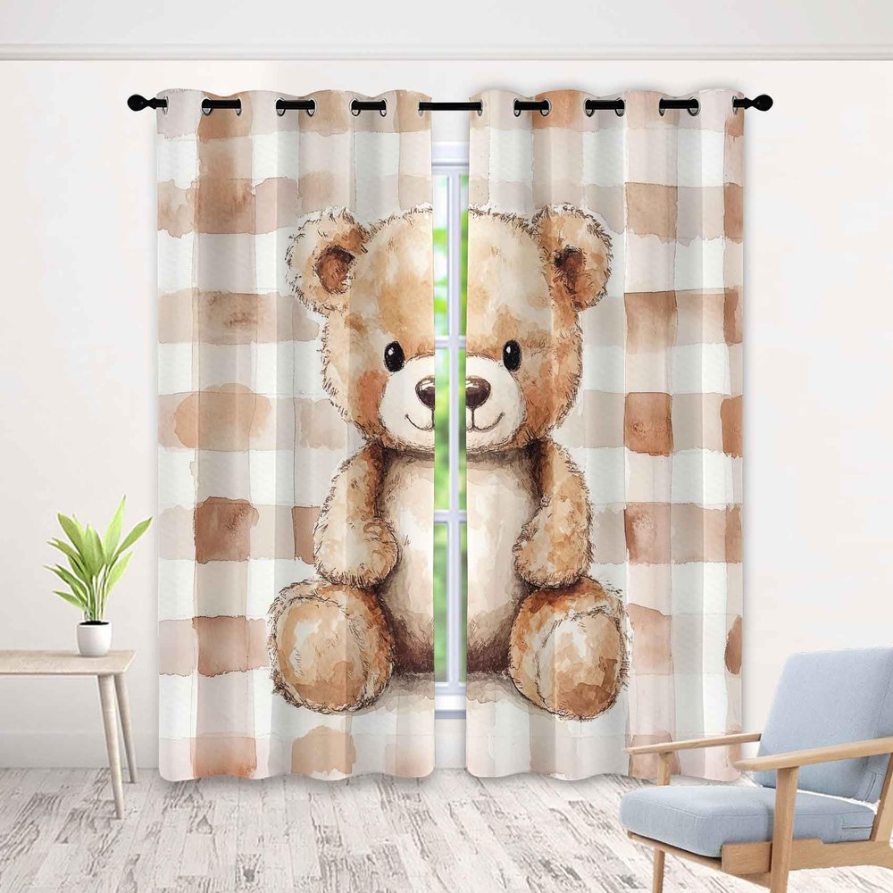 Generic Cute Teddy Bear Nursery Curtains with Grommets, Watercolor Stripes, 2-Piece Set, 140 x 160 cm