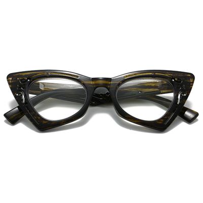 Lanomi Y2K Cat-Eye Reading Glasses, No Blue Light Filter, Thick Frame, HD Readers, Lightweight, Spring Hinges, Green, +2.5