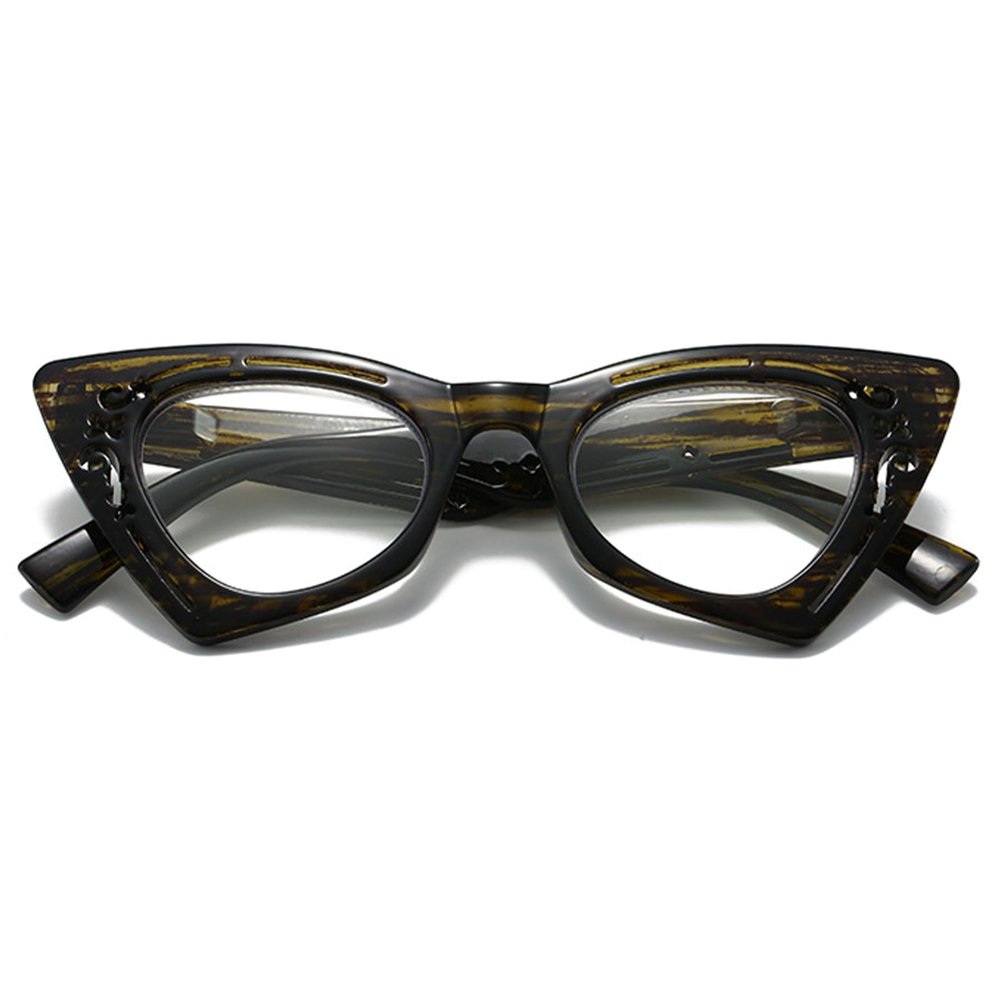 Lanomi Y2K Cat-Eye Reading Glasses, No Blue Light Filter, Thick Frame, HD Readers, Lightweight, Spring Hinges, Green, +2.5