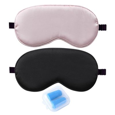 YSDYY 2 Faux-Silk Eye Masks and 1 Pair of Earplugs, Adjustable Sleep Masks, Soft Light-Blocking Eye Masks, Sound-Isolating Earplugs