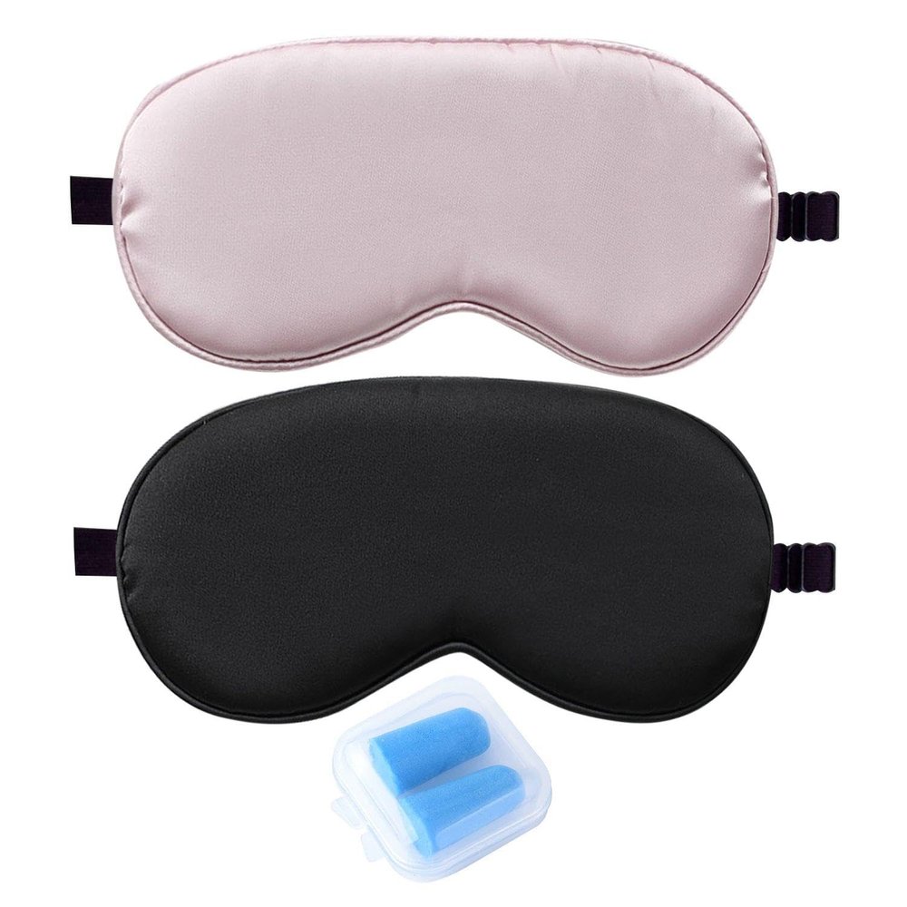 YSDYY 2 Faux-Silk Eye Masks and 1 Pair of Earplugs, Adjustable Sleep Masks, Soft Light-Blocking Eye Masks, Sound-Isolating Earplugs