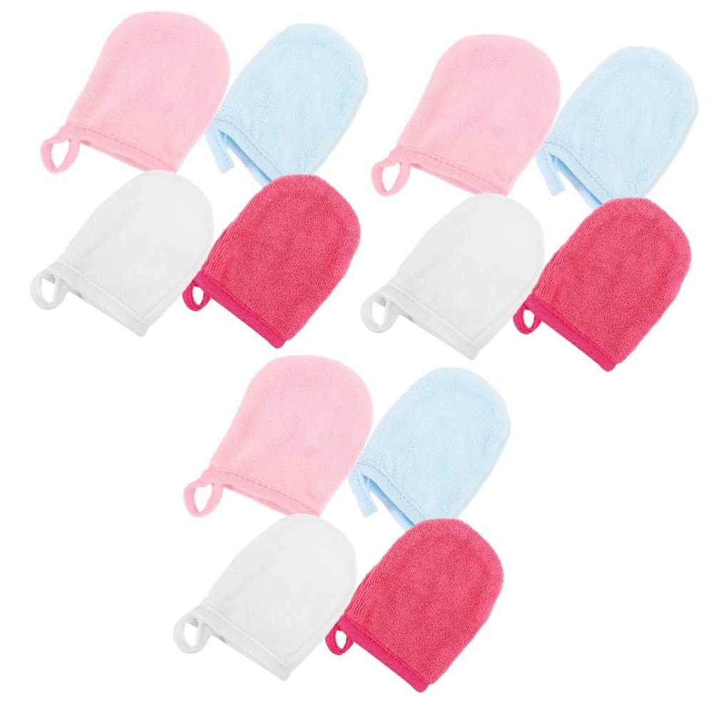 SAFIGLE 3 Sets Microfiber Facial Cleansing Gloves, Soft Makeup Removal Mitts, Reusable and Skin-Friendly, for Home and Travel, 4 Pieces × 3