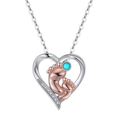 CWZZWS Natural Turquoise Baby Feet Heart Pendant Necklace in 925 Sterling Silver
