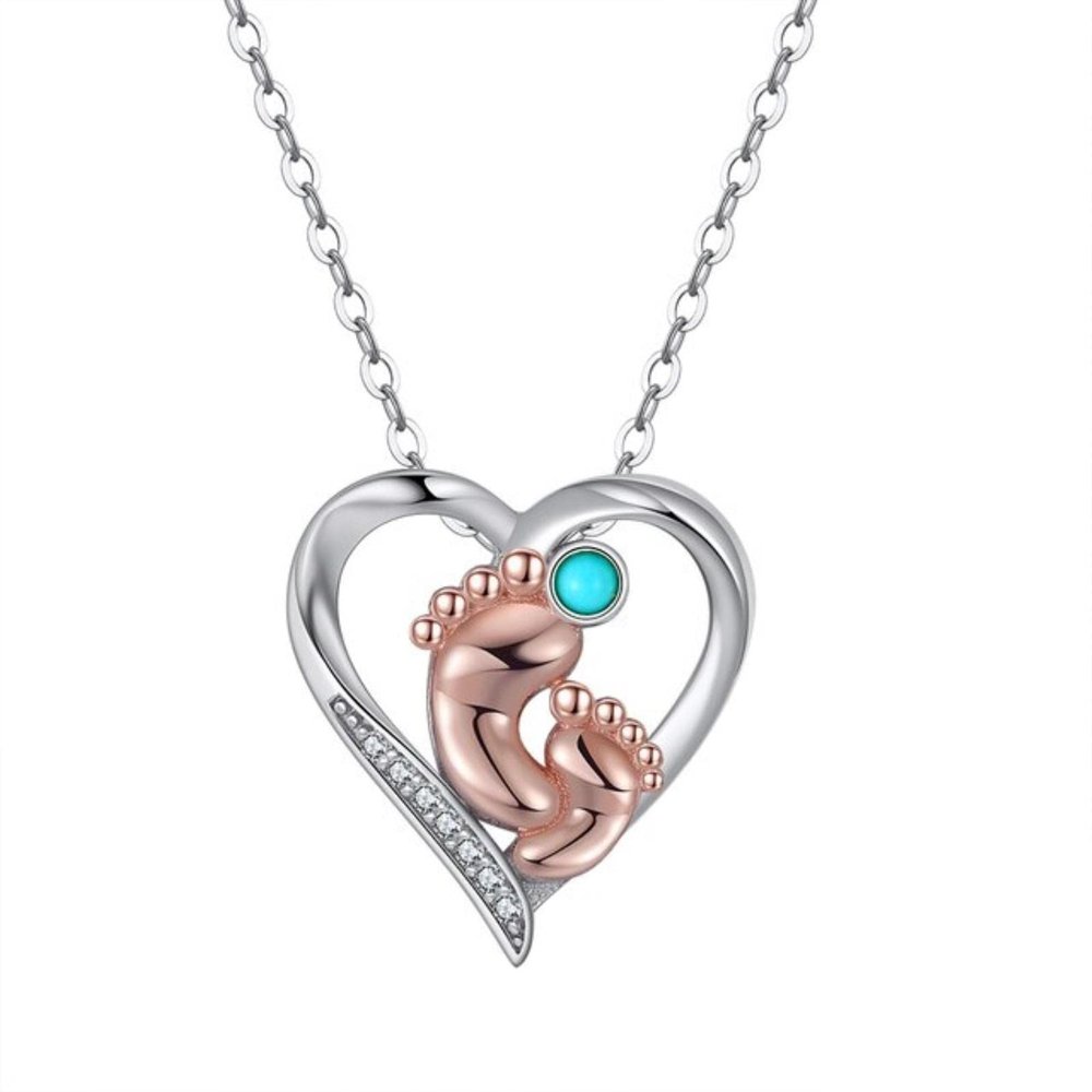 CWZZWS Natural Turquoise Baby Feet Heart Pendant Necklace in 925 Sterling Silver