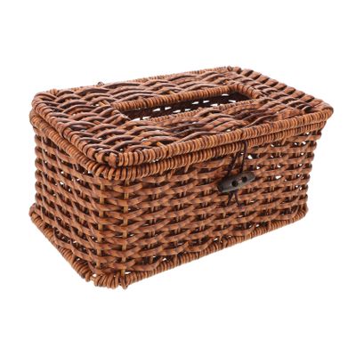 Rectangular Plastic Tissue Box Holder with Handwoven Design