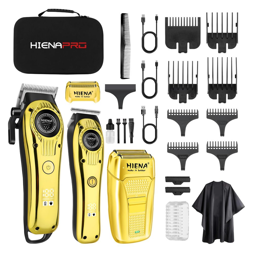 HIENA PRO Barber Set 3-in-1 for Men, Hair Clipper, Beard Trimmer and Foil Shaver with LED Display