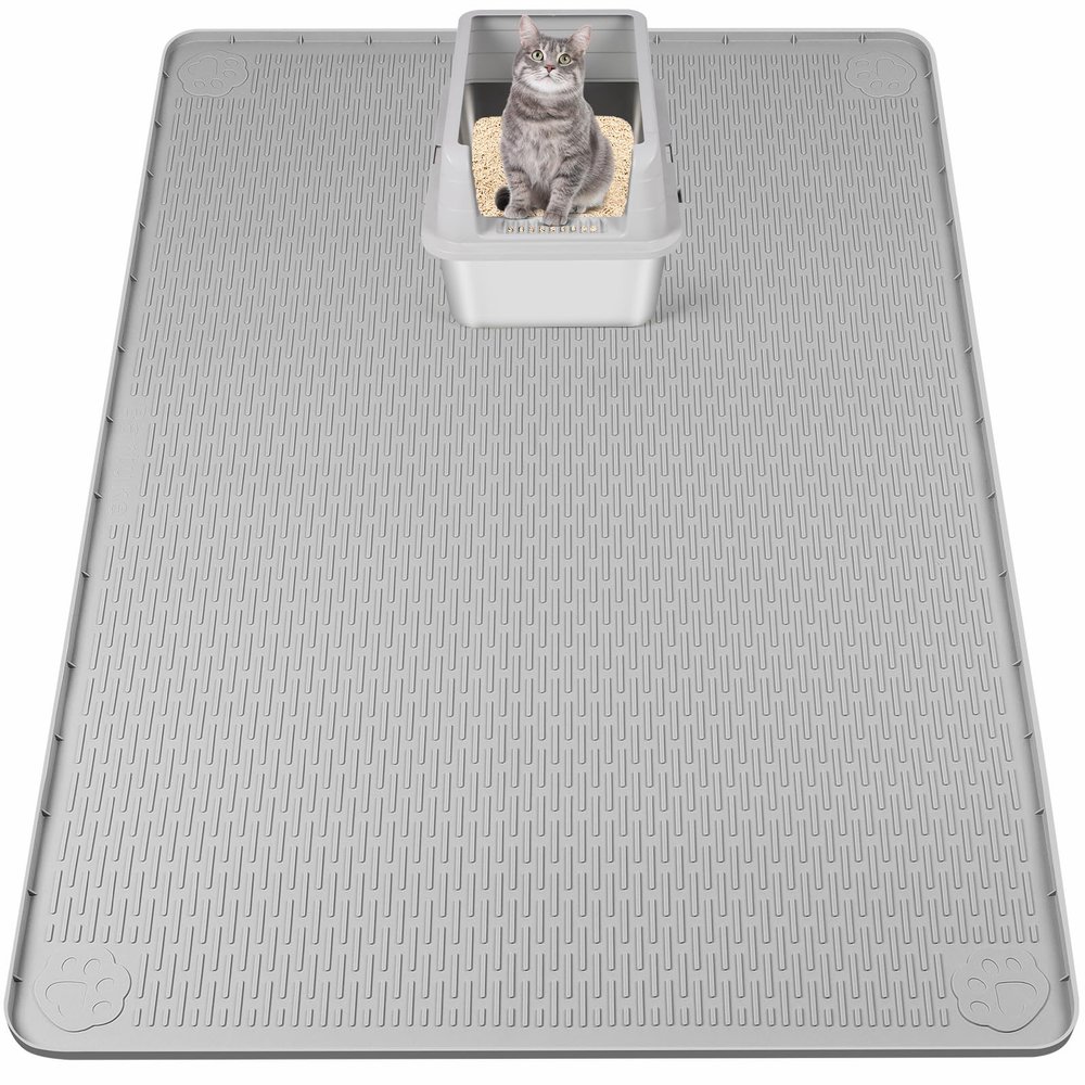 Bartuke XXL Cat Litter Mat, 50''x35'' Silicone Litter Catcher (Gray)