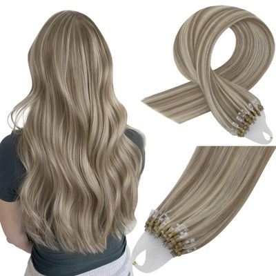 Easyouth Microring Remy Human Hair Extensions, Light Brown Highlights, Platinum Blonde, 45 cm, 50 g, #P8/60