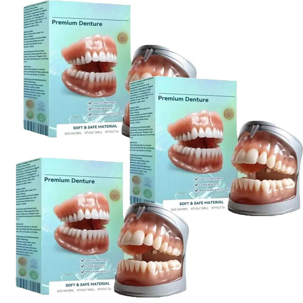 Lenreey Premium Silicone Dentures, Bikenda Complete Denture Set for Men and Women (3 Pieces)