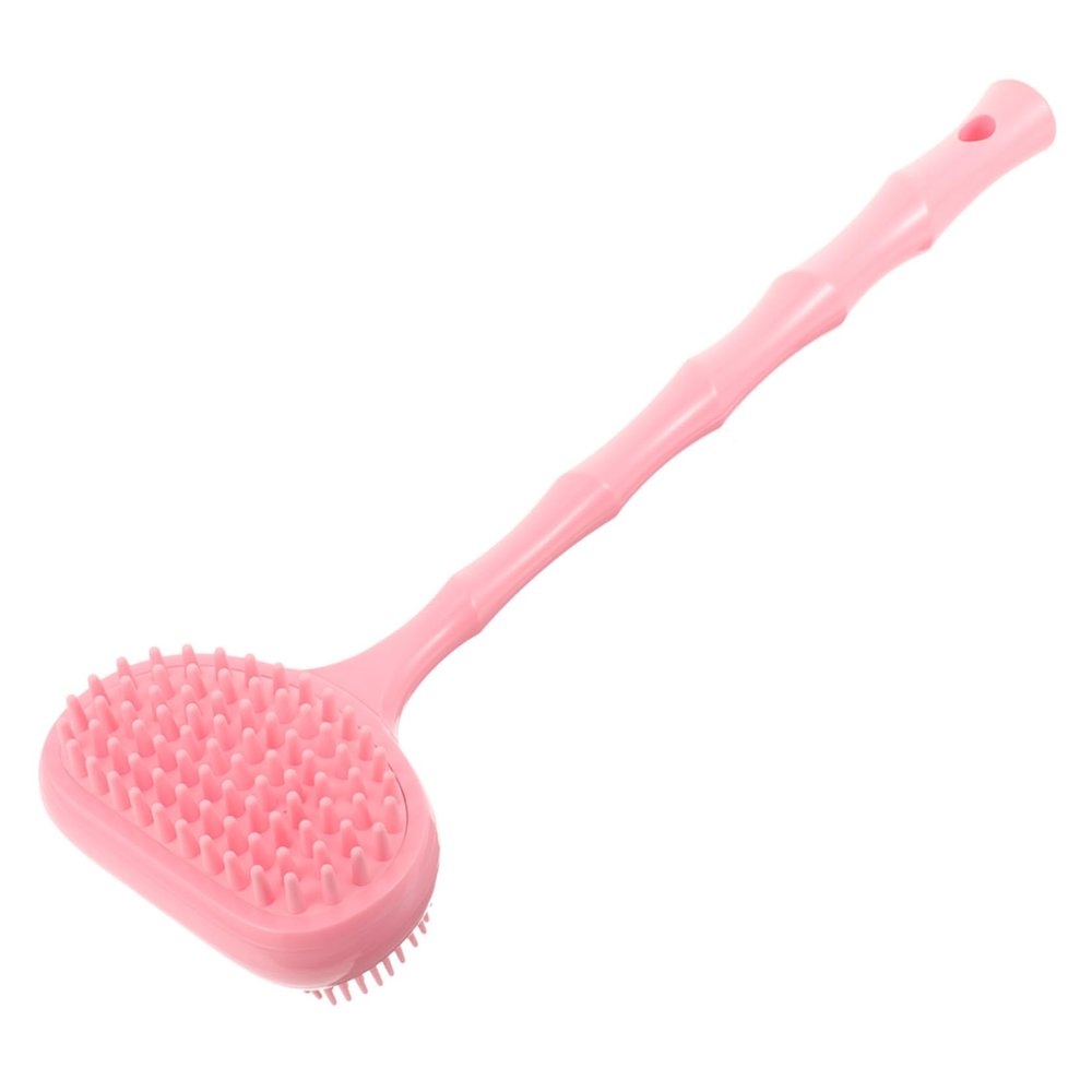 Pink Silicone Shower Brush with Long Handle