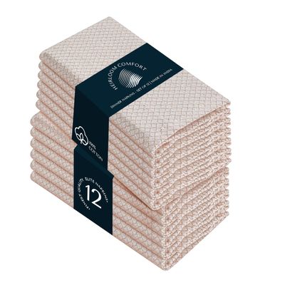 HEIRLOOM COMFORT Cotton Cloth Napkins, Honeycomb Pattern, Beige, 12-Pack, 16 x 16 in, Reusable & Washable