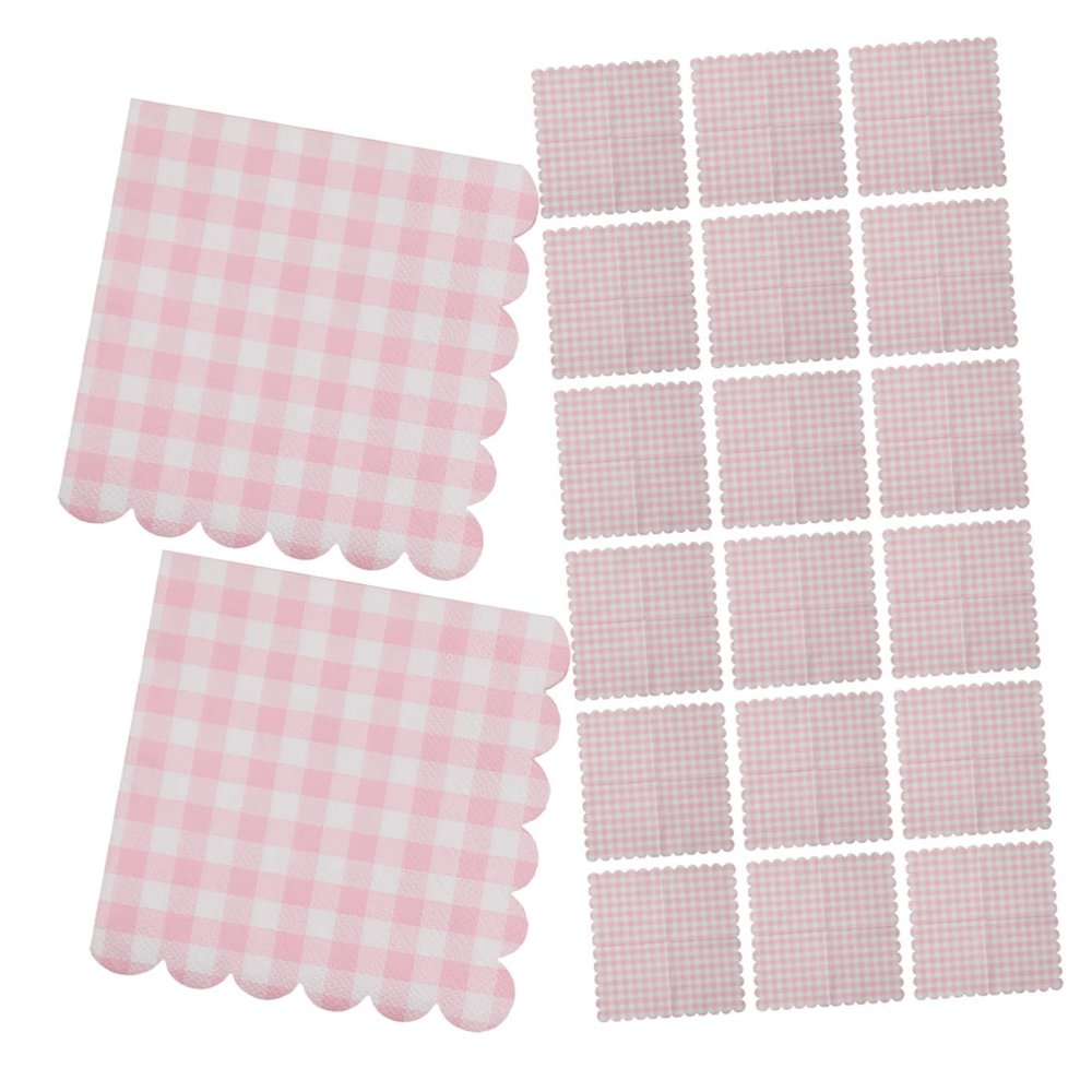 Pink Checkered Paper Napkins, 40 Count, Wavy Edge