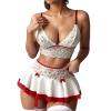 Generic Women's Lingerie Transparent Lace Mini Skirt Costume Set with Red Bodysuit (2-White, L) view 1