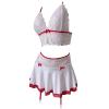 Generic Women's Lingerie Transparent Lace Mini Skirt Costume Set with Red Bodysuit (2-White, L) view 2