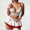 Generic Women's Lingerie Transparent Lace Mini Skirt Costume Set with Red Bodysuit (2-White, L) view 3