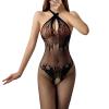 Women's Mesh Bodystocking Lingerie with Attached Stockings, Open Crotch, Black, One Size view 1