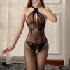 Women's Mesh Bodystocking Lingerie with Attached Stockings, Open Crotch, Black, One Size view 2