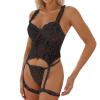 Women's Feminine Velvet Heart-Shaped Teddy Corset with Straps (Black, L) view 1