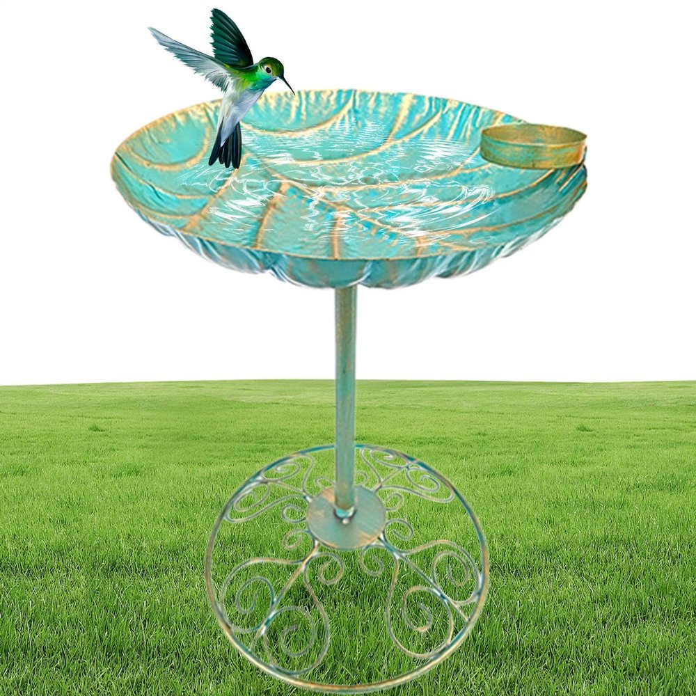 Outdoor Decorative Metal Bird Bath, Garden Statue and Water Feeder