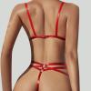 Women's Sexy PU Harness Lingerie Set, 2-Piece, Red, L view 2