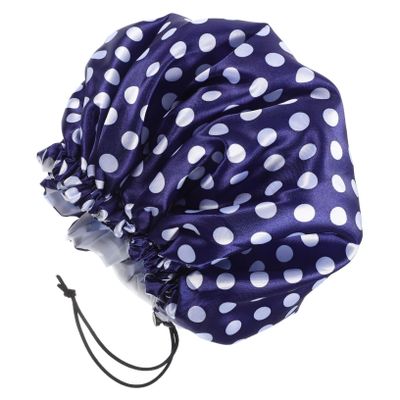 VALICLUD Women's Double-Layer EVA Shower Cap, Adjustable, Polka Dot, Blue