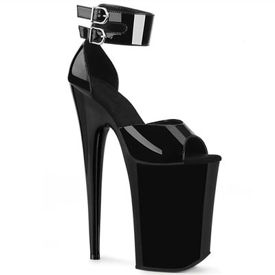 WOkismD 23 cm Women's Ankle-Strap Peep-Toe Platform Stiletto Sandals, Black, EU 37