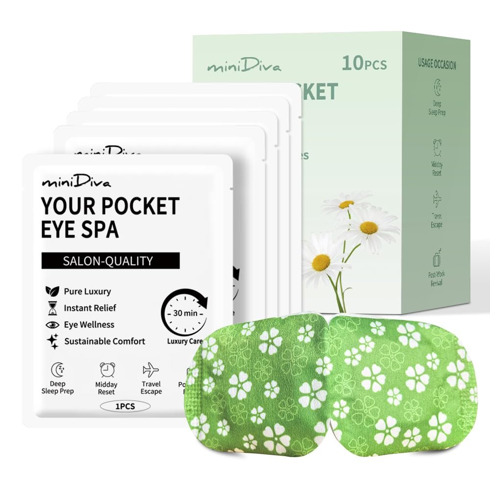 Minidiva Self-Heating Eye Mask for Relaxation, Moisture & Relief from Dryness and Dark Circles (Chamomile, 30 Count, 1 Pack)