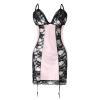 Black Lace Open-Crotch Lingerie Set with Thong, Backless Sheer Nightgown (M) view 1